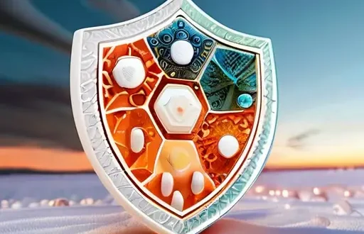 Иконки витаминов вокруг щита иммунной системы зимой