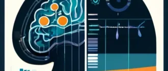 Спящий человек в темной комнате с графиками циркадного ритма и нейронной активностью